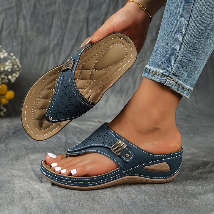 Faux-Leather Flip-Flop Wedges with a Soft Supportive Fit