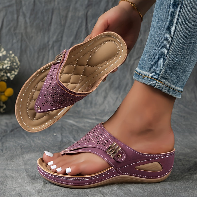 Faux-Leather Flip-Flop Wedges with a Soft Supportive Fit