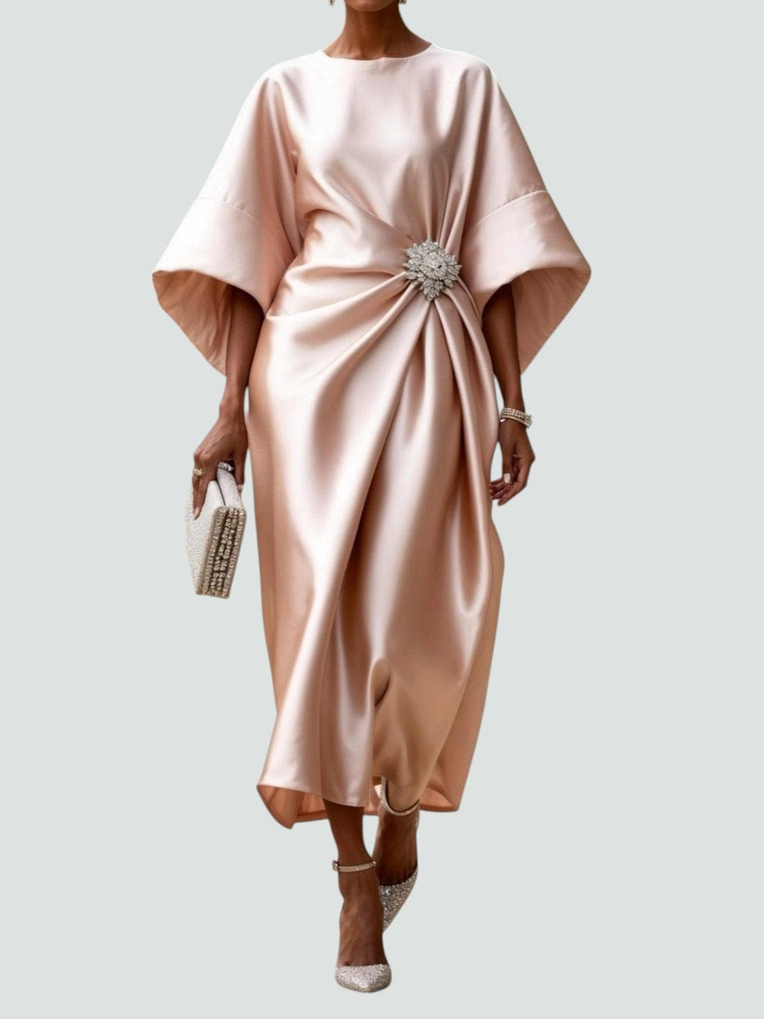 Satin-Blend Elegant Maxi Dress with a Flowing Feminine Fit