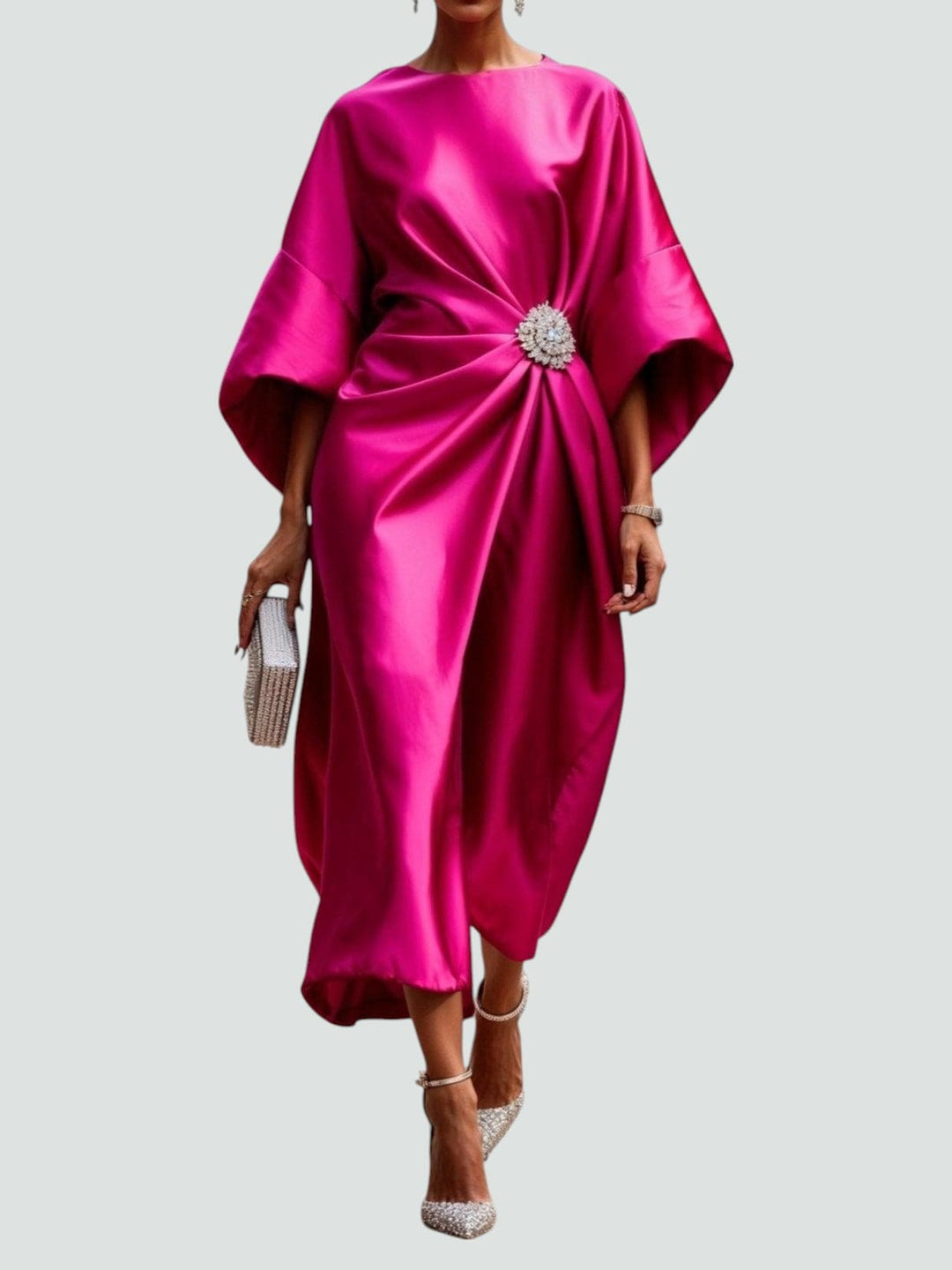 Satin-Blend Elegant Maxi Dress with a Flowing Feminine Fit