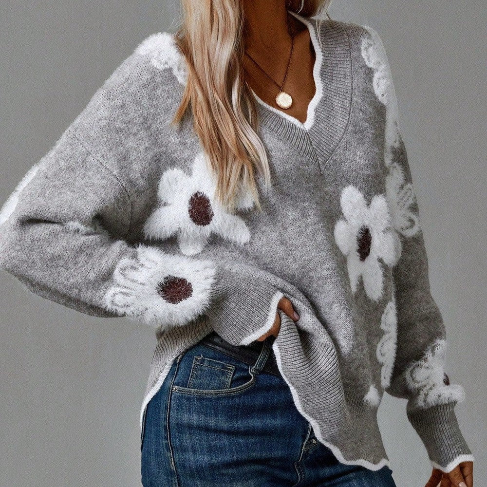 The Mia Floral V-Neck Sweater