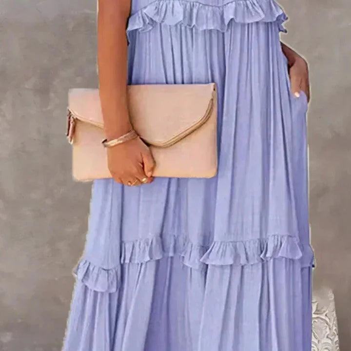 Polyester Soft Ruffle Maxi Dress with a Flowing Halter Fit