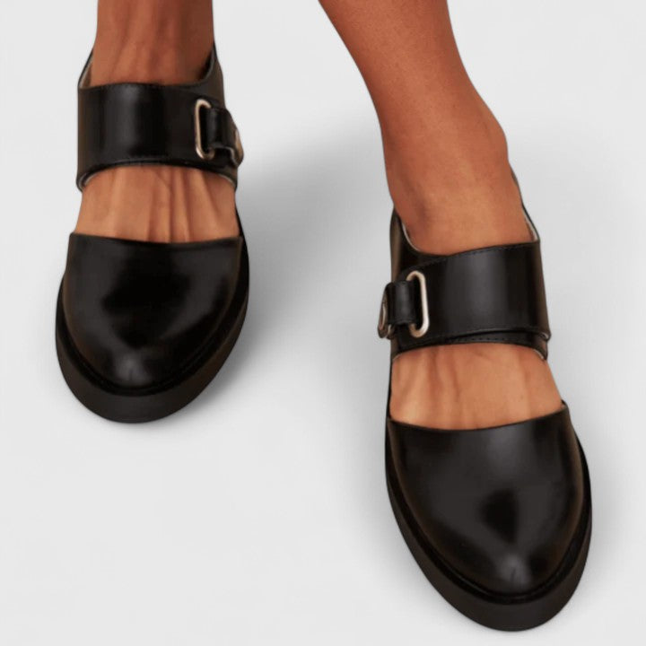 Faux-Leather Buckle Shoes with a Slim Elegant Fit