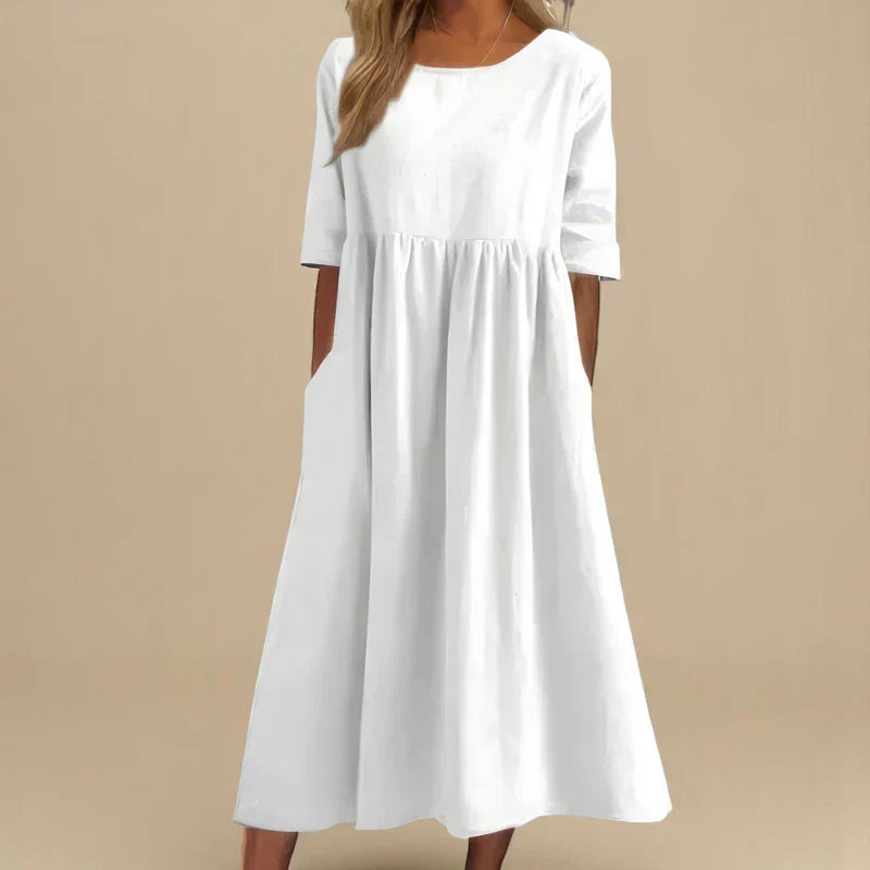 Cotton-Blend Soft Drape Dress with a Relaxed A-Line Fit