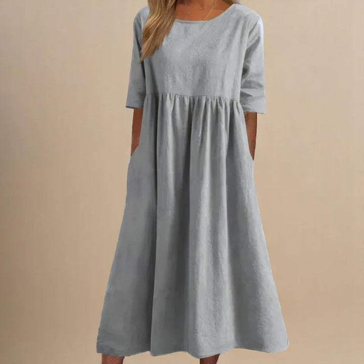 Cotton-Blend Soft Drape Dress with a Relaxed A-Line Fit