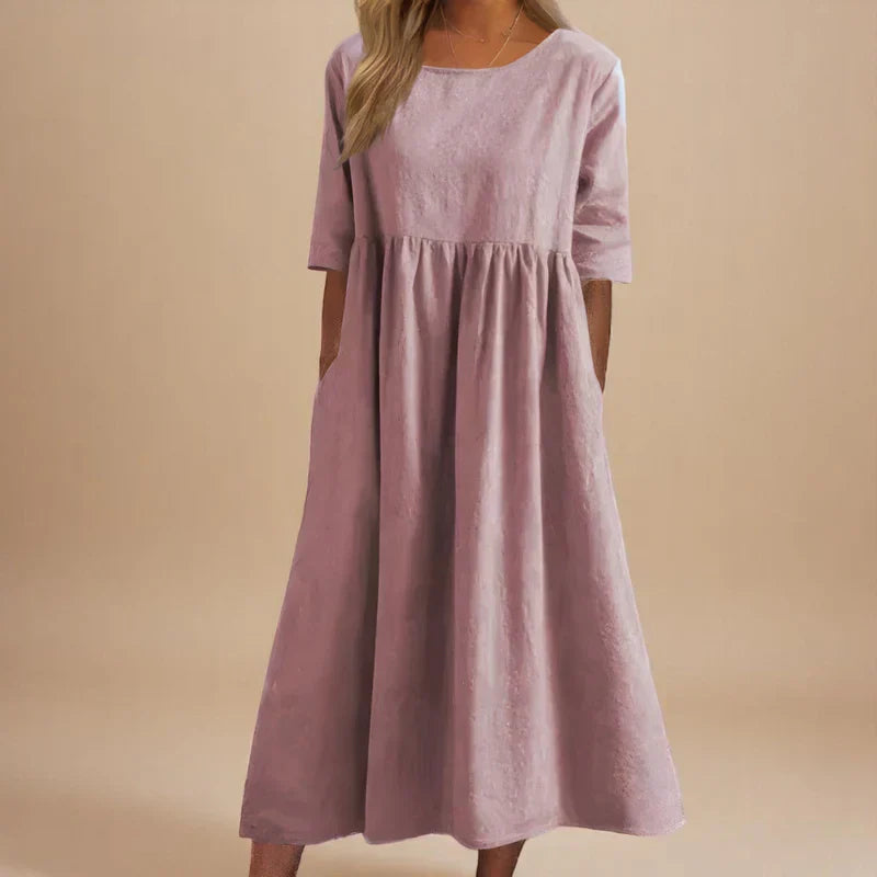 Cotton-Blend Soft Drape Dress with a Relaxed A-Line Fit