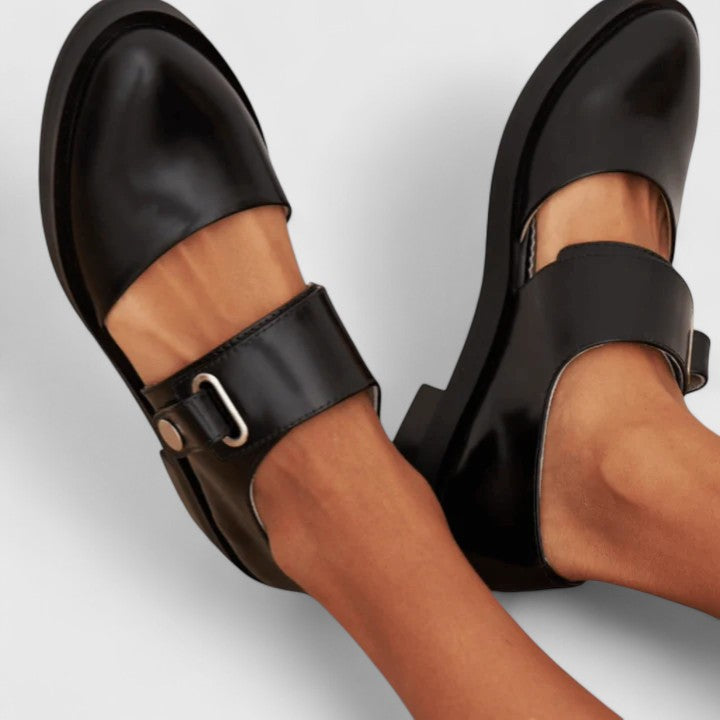 Faux-Leather Buckle Shoes with a Slim Elegant Fit