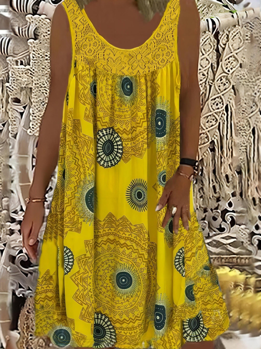 Polyester Blend Geometric Print Dress with a Relaxed A-Line Fit (PLUS SIZE)