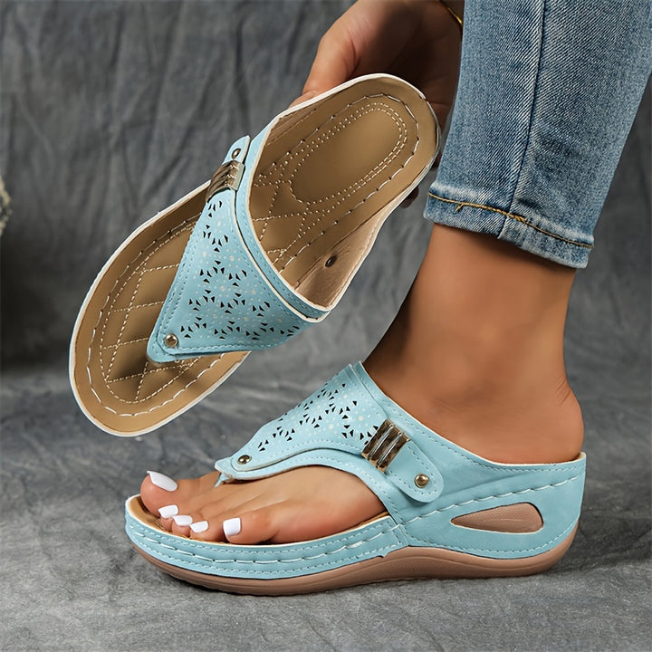Faux-Leather Flip-Flop Wedges with a Soft Supportive Fit