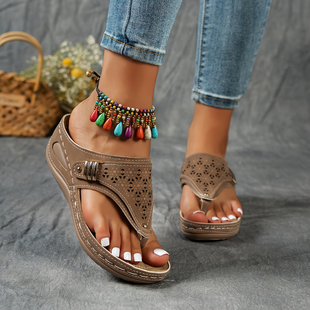Faux-Leather Flip-Flop Wedges with a Soft Supportive Fit
