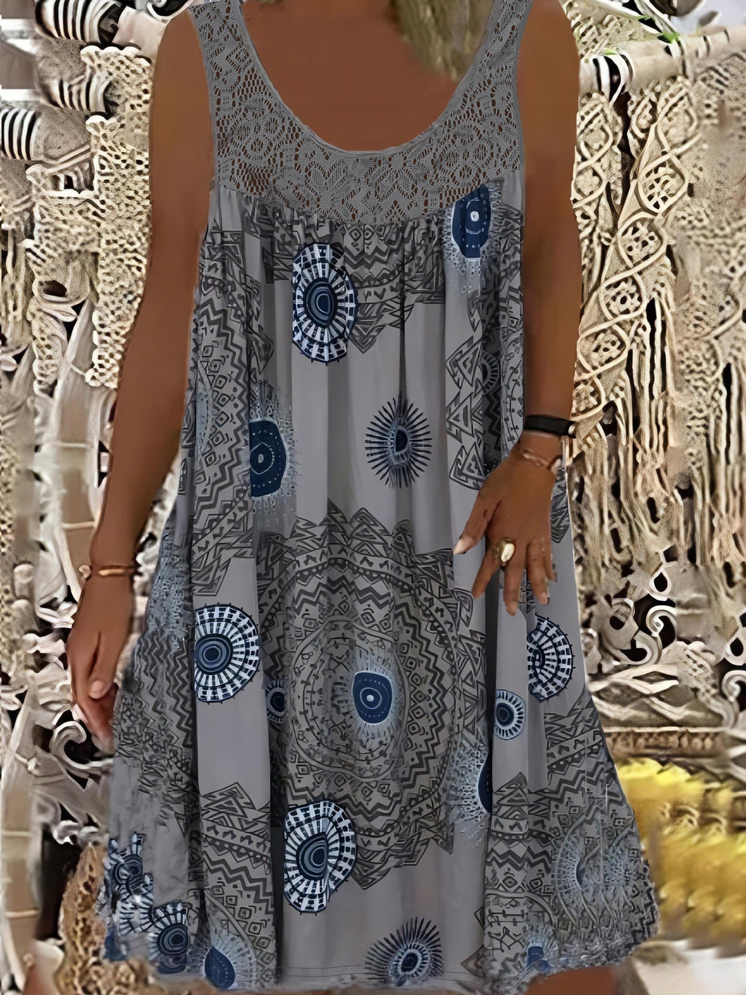 Polyester Blend Geometric Print Dress with a Relaxed A-Line Fit (PLUS SIZE)