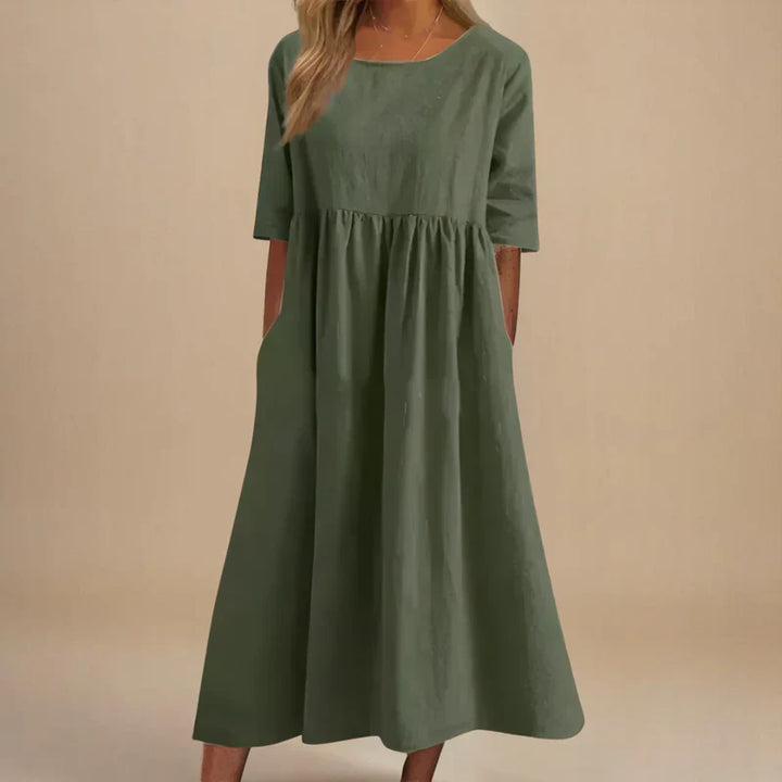 Cotton-Blend Soft Drape Dress with a Relaxed A-Line Fit