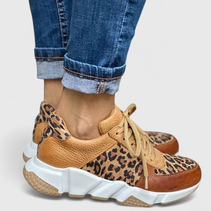 Mesh-Blend Leopard Sneakers with a Soft Supportive Fit