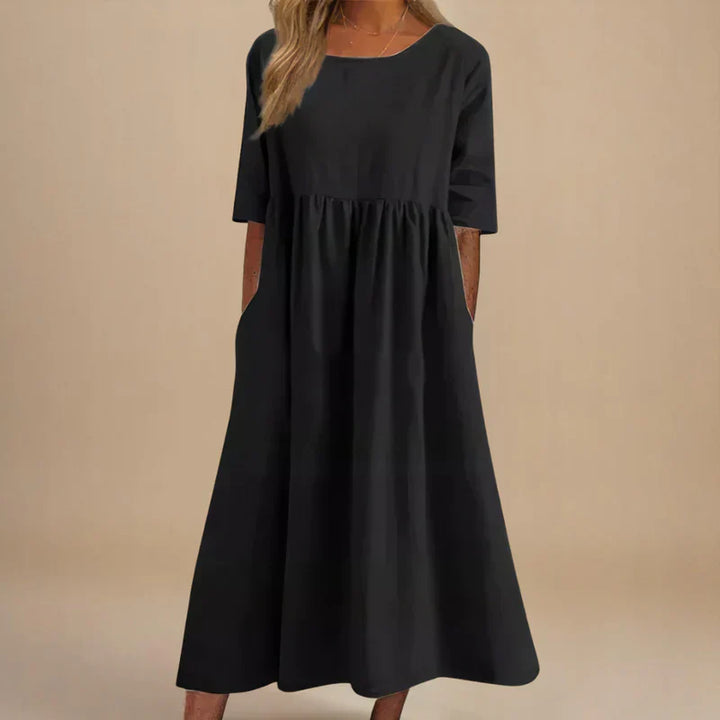 Cotton-Blend Soft Drape Dress with a Relaxed A-Line Fit