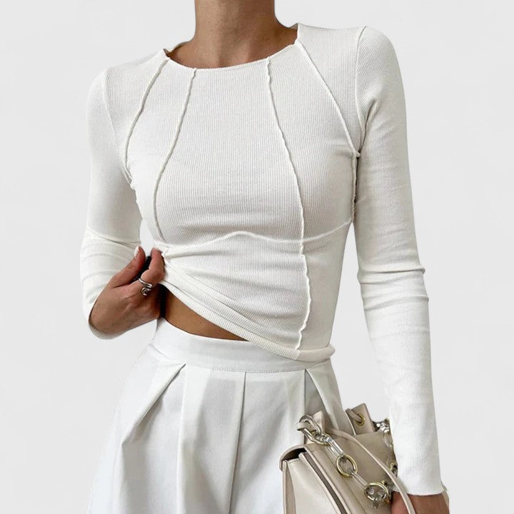 Cotton-Blend Smooth Long Sleeve Top with a Flattering Sculpted Fit