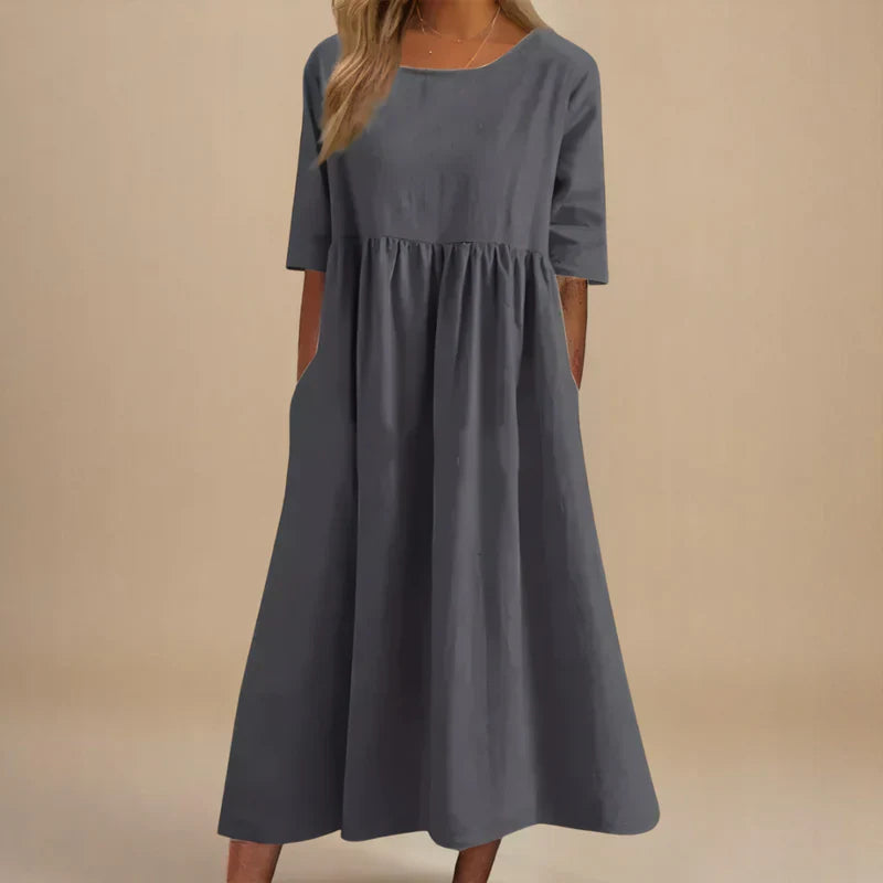 Cotton-Blend Soft Drape Dress with a Relaxed A-Line Fit