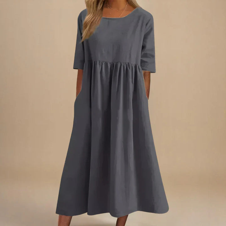 Cotton-Blend Soft Drape Dress with a Relaxed A-Line Fit