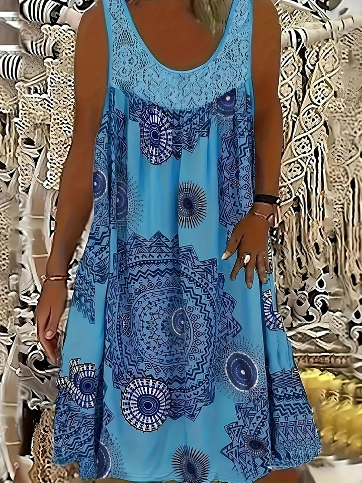 Polyester Blend Geometric Print Dress with a Relaxed A-Line Fit (PLUS SIZE)