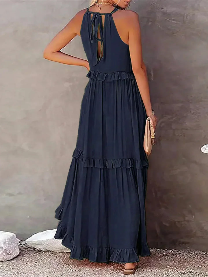 Polyester Soft Ruffle Maxi Dress with a Flowing Halter Fit