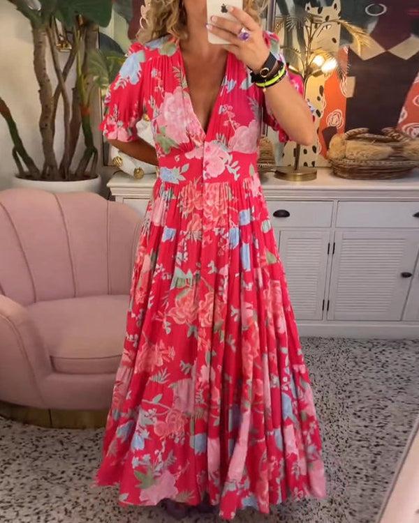 Polyester Soft Floral Maxi Dress with a Flowing Relaxed Fit