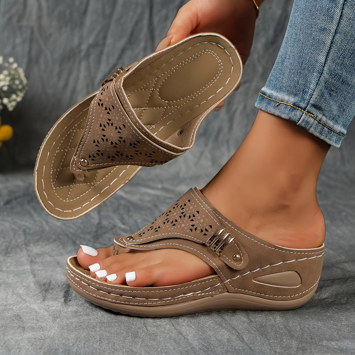Faux-Leather Flip-Flop Wedges with a Soft Supportive Fit