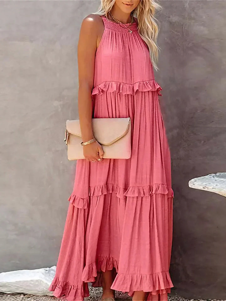 Polyester Soft Ruffle Maxi Dress with a Flowing Halter Fit