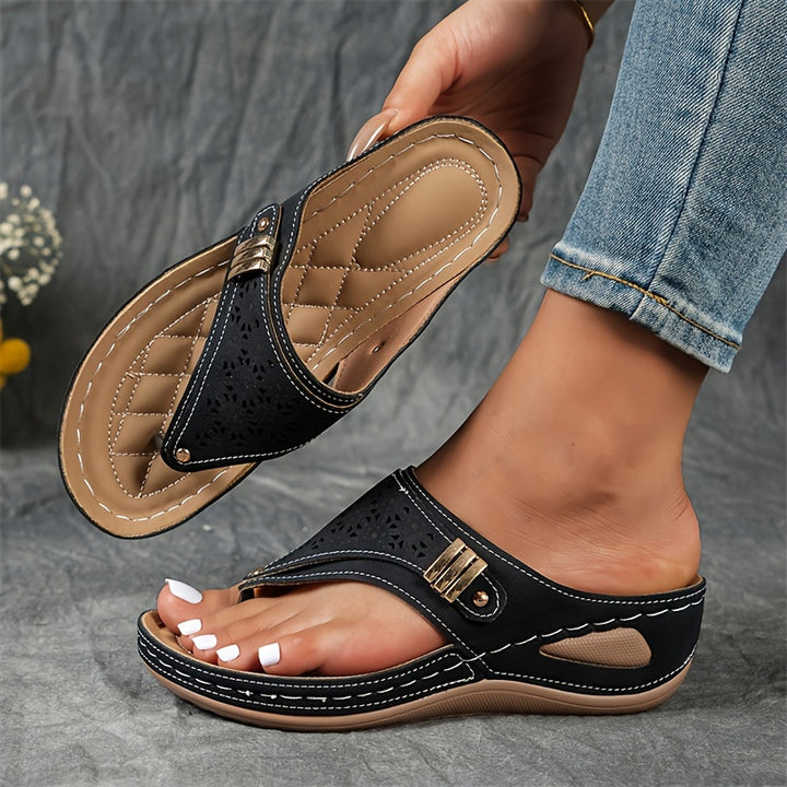 Faux-Leather Flip-Flop Wedges with a Soft Supportive Fit