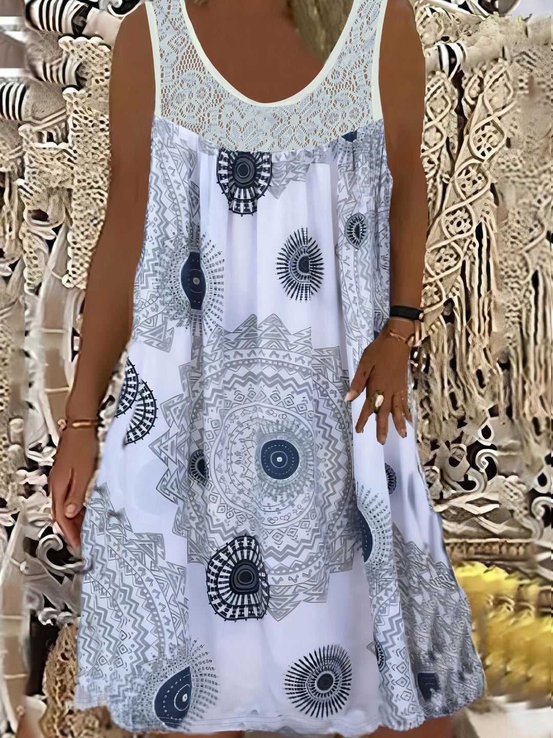 Polyester Blend Geometric Print Dress with a Relaxed A-Line Fit (PLUS SIZE)