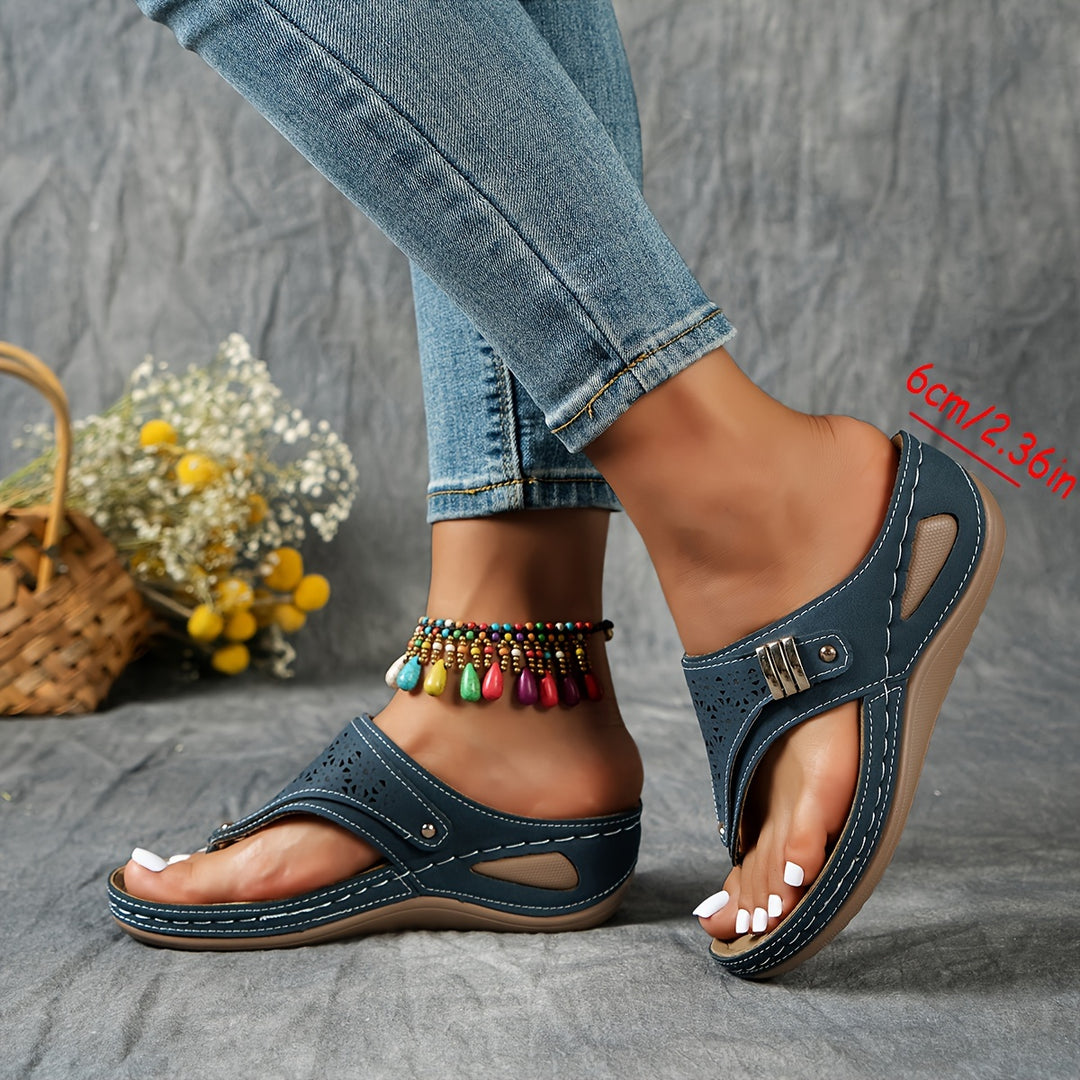 Faux-Leather Flip-Flop Wedges with a Soft Supportive Fit