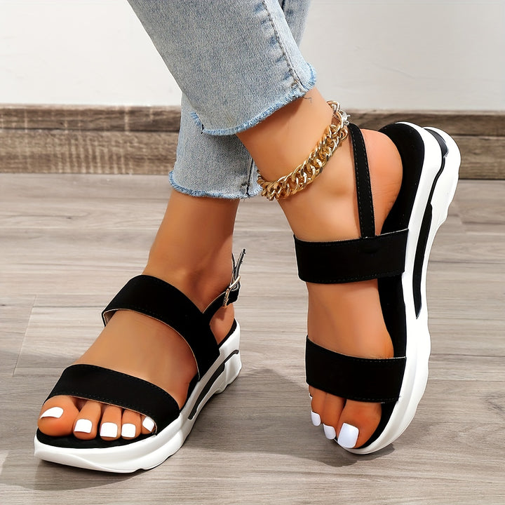 Faux-Leather Toe-Strap Sandals with a Soft Mid-Heel Fit