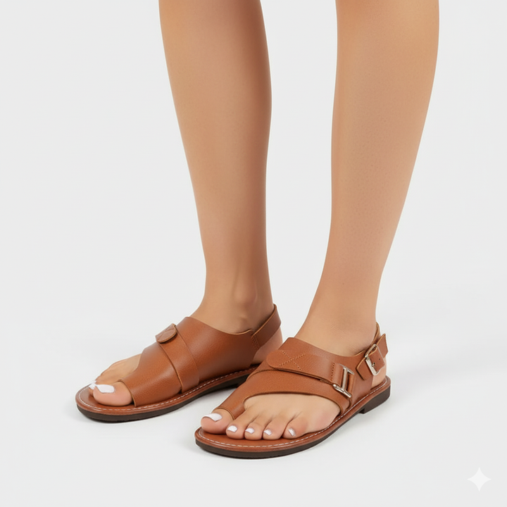 Faux-Leather Toe-Ring Sandals with a Soft Supportive Fit