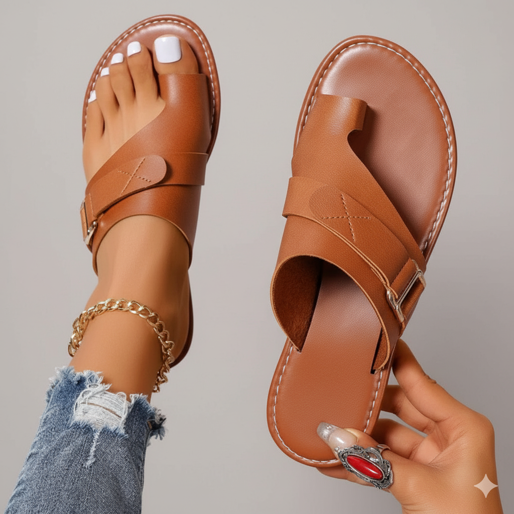 Faux-Leather Toe-Ring Sandals with a Soft Supportive Fit