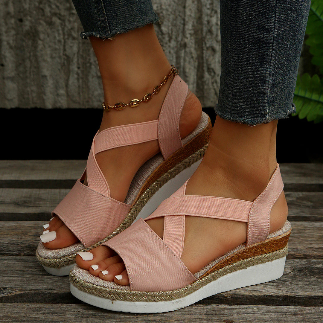 Canvas Cross-Strap Sandals with a Supportive Wedge Fit