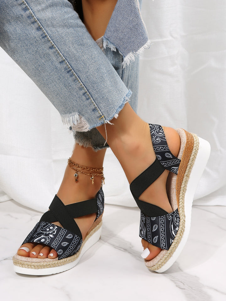 Canvas Cross-Strap Sandals with a Supportive Wedge Fit