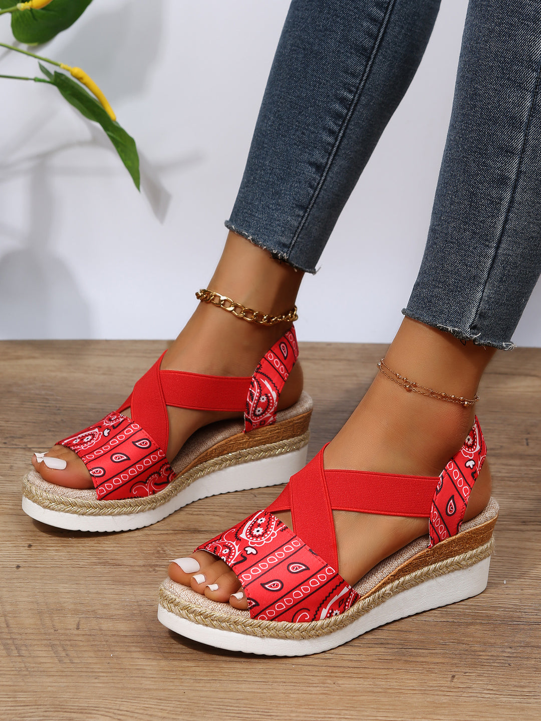 Canvas Cross-Strap Sandals with a Supportive Wedge Fit