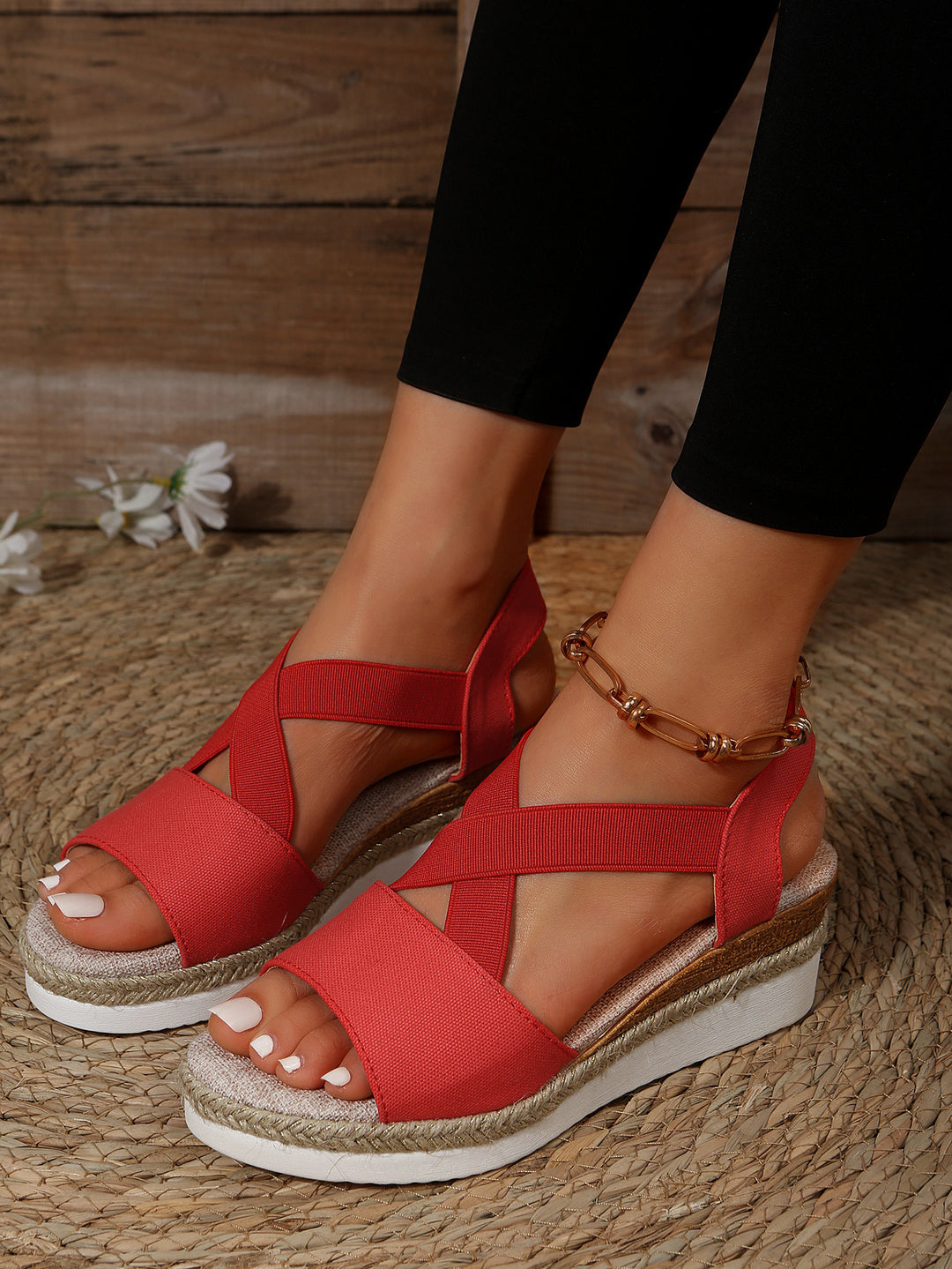 Canvas Cross-Strap Sandals with a Supportive Wedge Fit