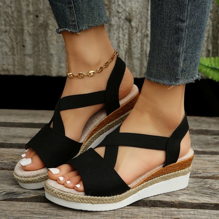 Canvas Cross-Strap Sandals with a Supportive Wedge Fit