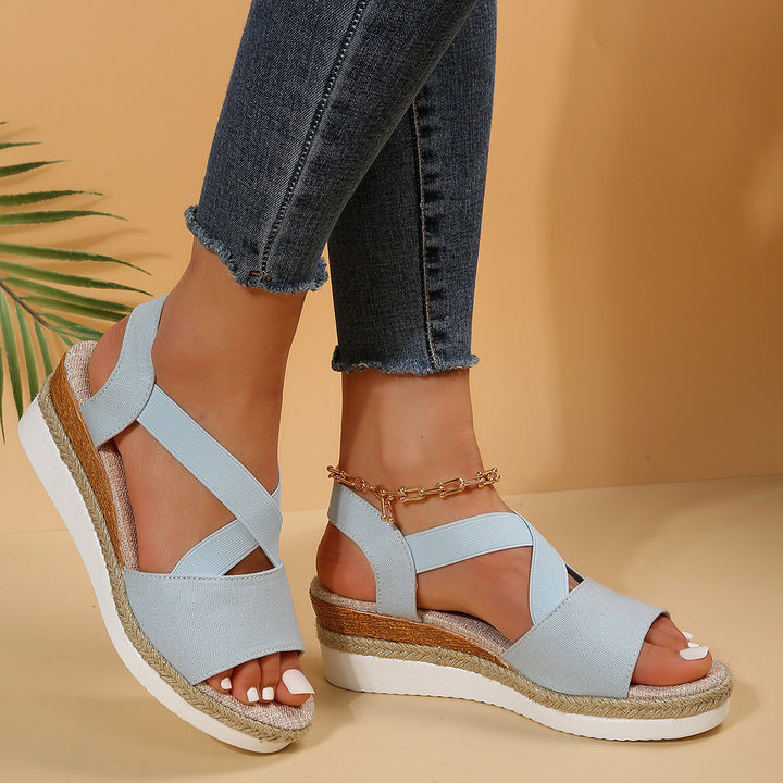 Canvas Cross-Strap Sandals with a Supportive Wedge Fit