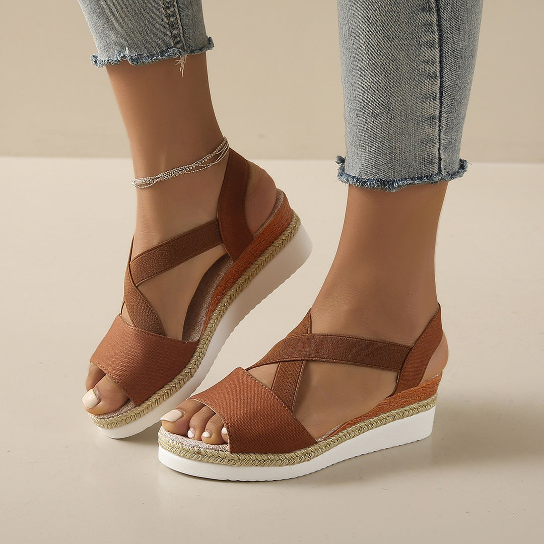 Canvas Cross-Strap Sandals with a Supportive Wedge Fit