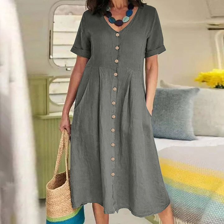 Cotton–Linen Midi Dress
