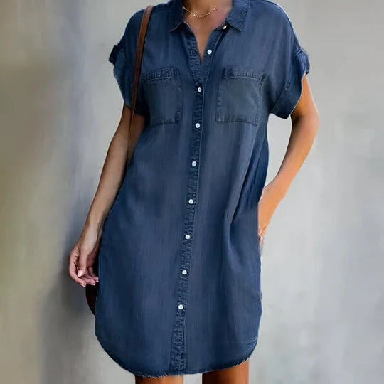 Denim-Blend Button-Down Dress with a Relaxed Flattering Fit