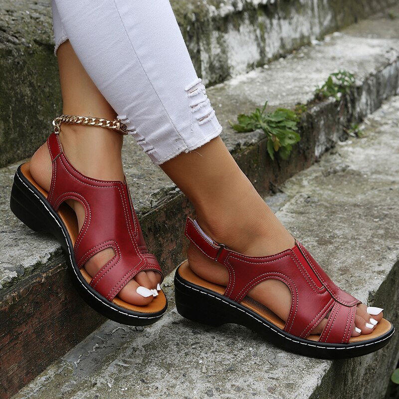 Leather Orthopaedic Wedge Sandals with a Supportive Cushioned Fit