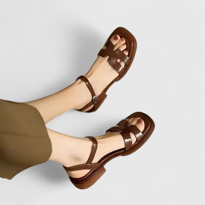 Faux-Leather Block-Heel Sandals with a Soft Elegant Fit