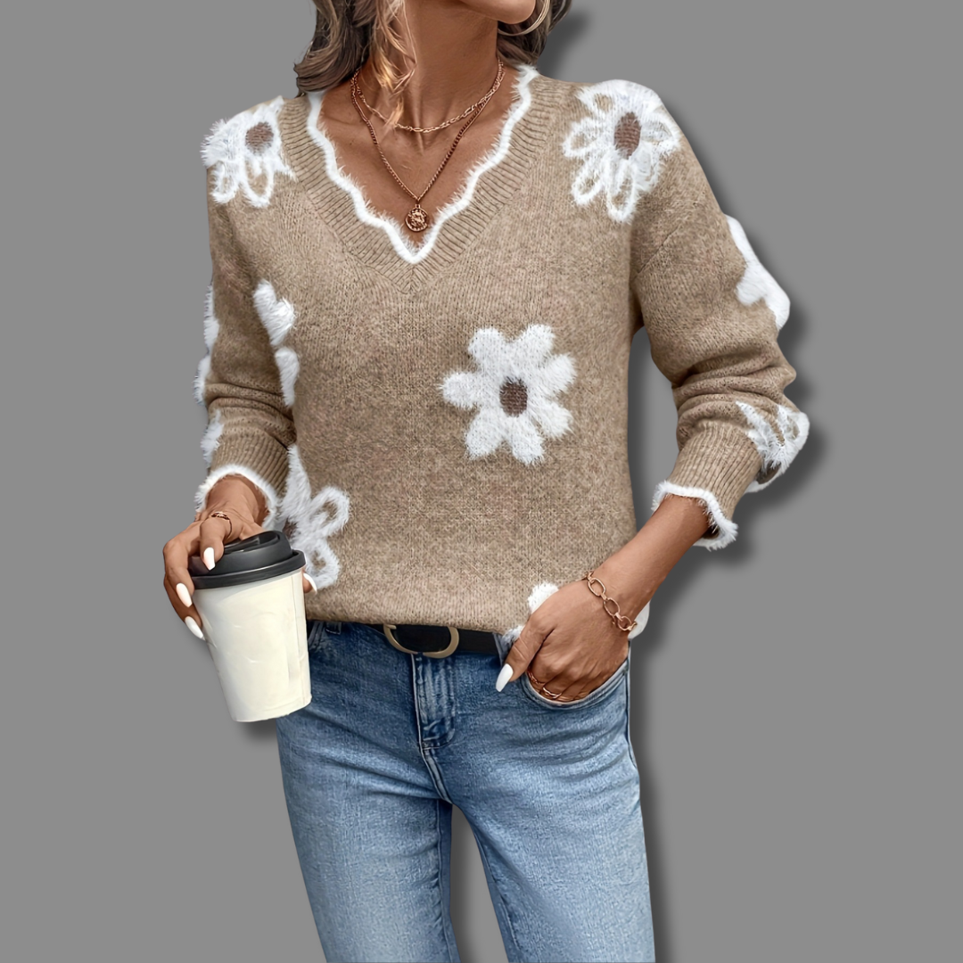 The Mia Floral V-Neck Sweater