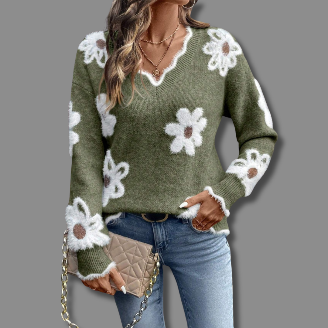 The Mia Floral V-Neck Sweater