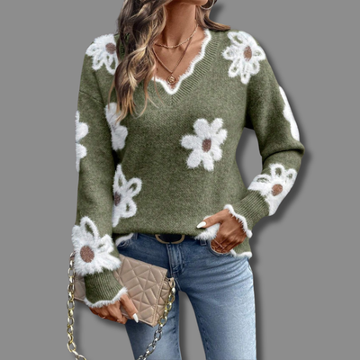 The Mia Floral V-Neck Sweater