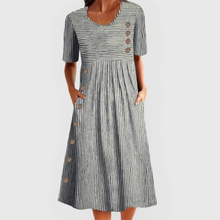 Cotton-Blend Soft Stripe Midi Dress with a Relaxed Flowing Fit