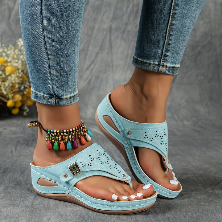 Faux-Leather Flip-Flop Wedges with a Soft Supportive Fit