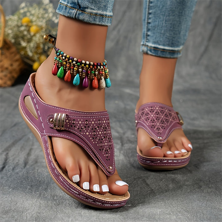 Faux-Leather Flip-Flop Wedges with a Soft Supportive Fit