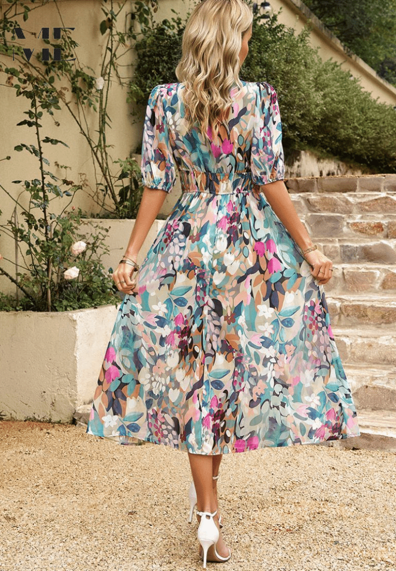 Polyester Blend Printed Midi Dress with a Flattering Relaxed Fit